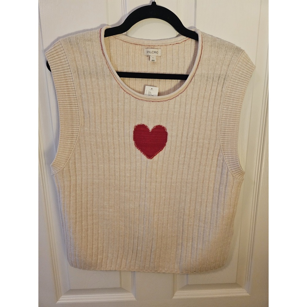 NWT Pilcro by Anthro. Heart Muscle Knit Sleeveless Sweater Wool/Cashmere Blend L